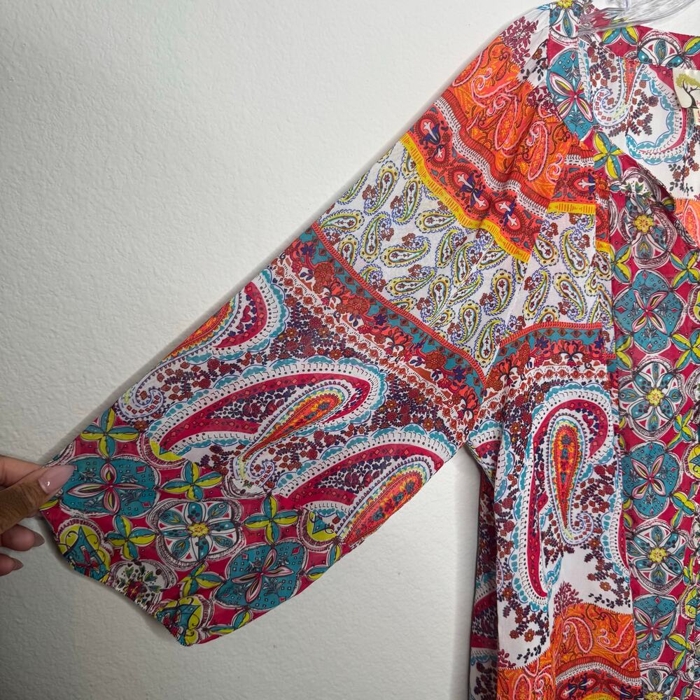 Anthropologie Fig and Flower Women’s Blouse 1X Multicolor Paisley Floral Boho - Picture 6 of 8